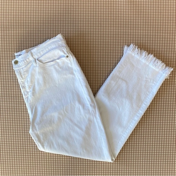 FRAME Le High Straight Blanc white jeans raw hem. Size 32 - Picture 6 of 16